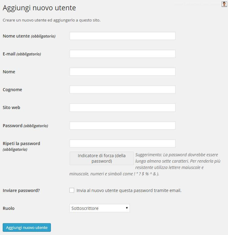Ruoli-WordPress-Creazione Utente