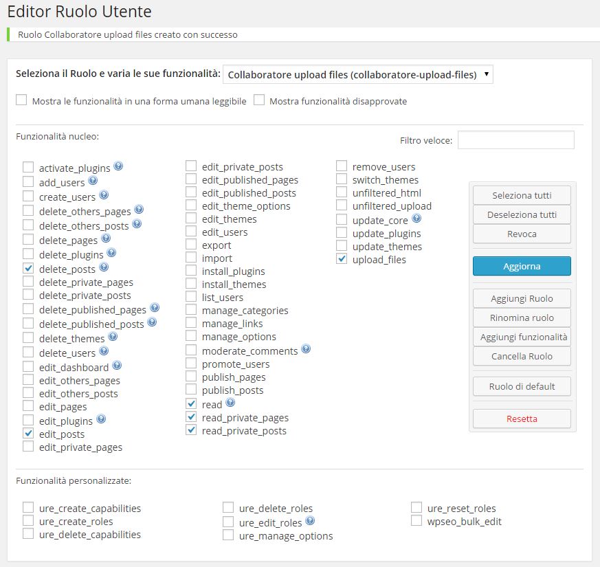 Ruoli WordPress-Nuovo Ruolo