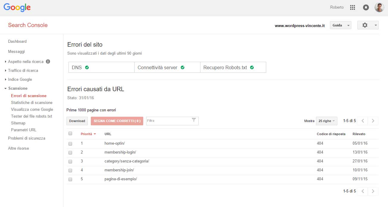 Errore 404 WordPress-Google Webmaster