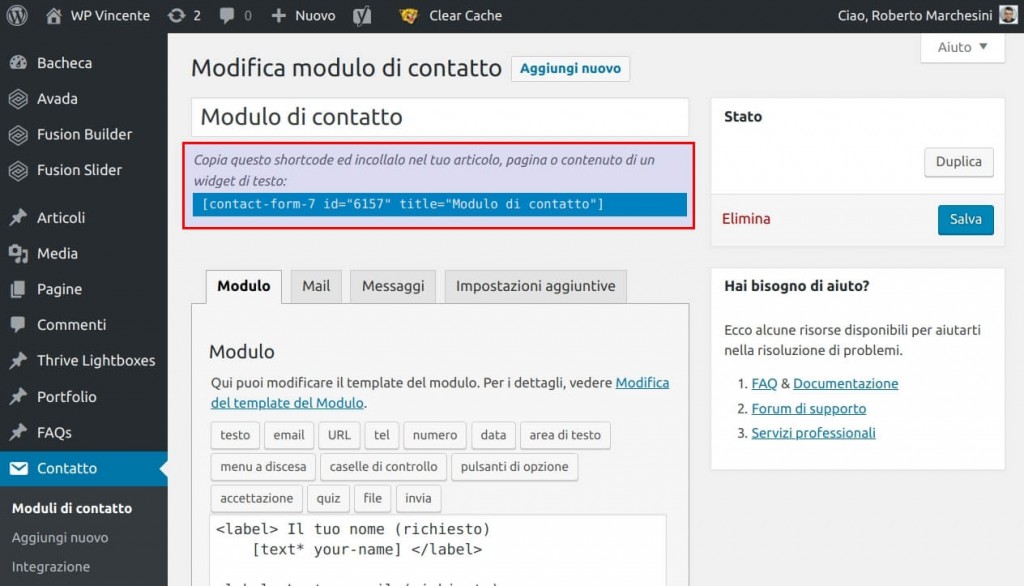 Come installare Contact Form 7 - Step3