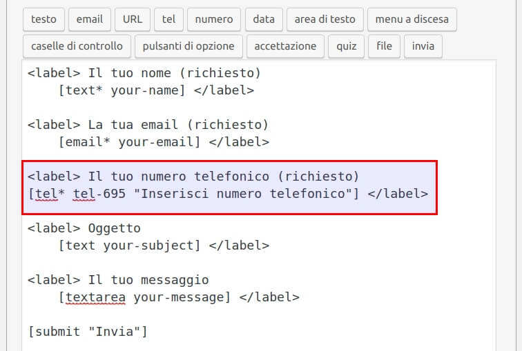 Come modificare il modulo Contact Form 7 - Step3