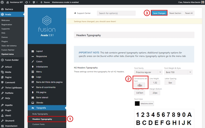Come cambiare dimensione carattere WordPress-Step4