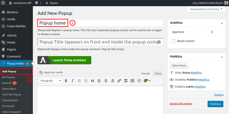 Come creare dei popup su WordPress-Step2