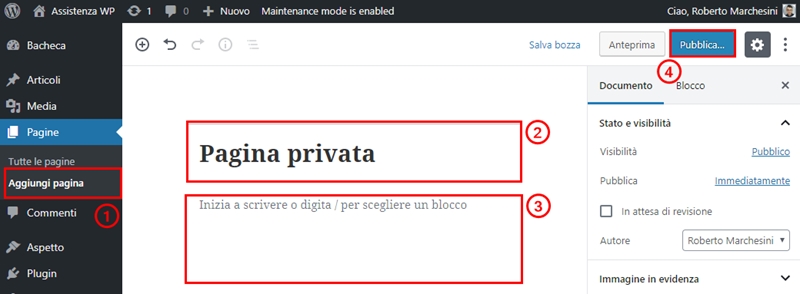 Come creare pagina privata WordPress-Step1
