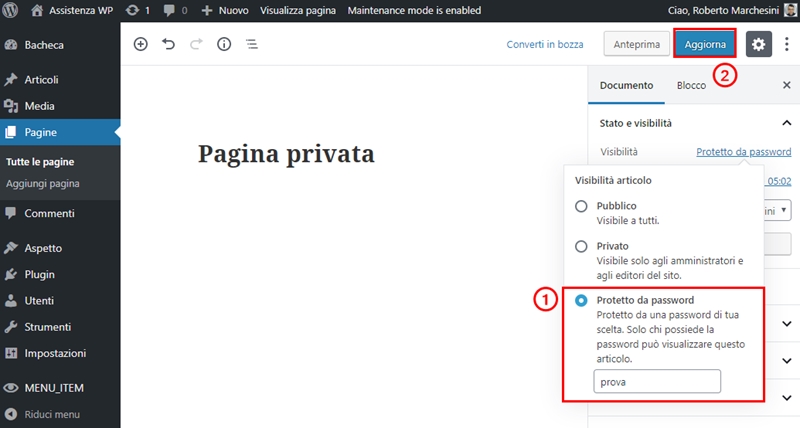 Come creare pagina privata WordPress-Step3
