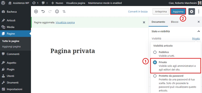 Come creare pagina privata WordPress-Step5