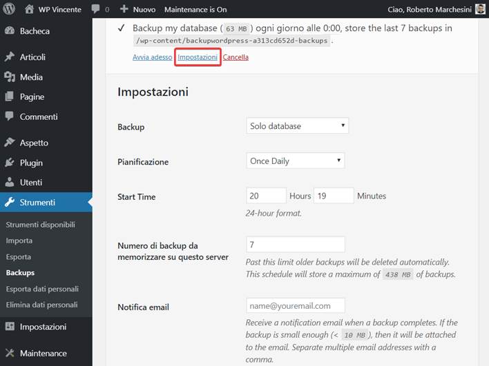 Come fare backup WordPress plugin-Step5