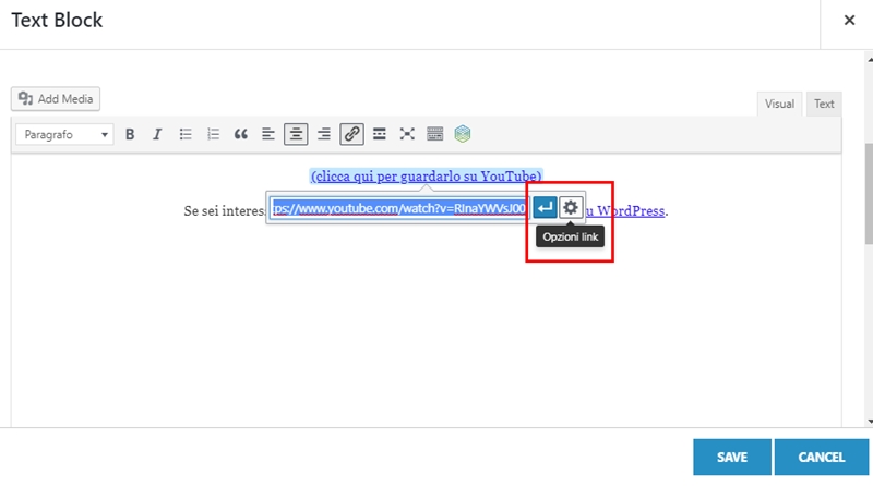 Come inserire link nofollow WordPress-Step2