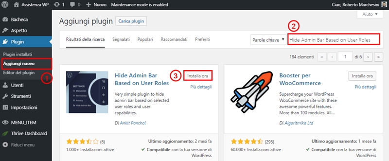 Come nascondere barra admin WordPress-Step2