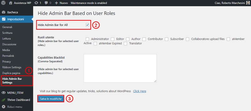Come nascondere barra admin WordPress-Step3