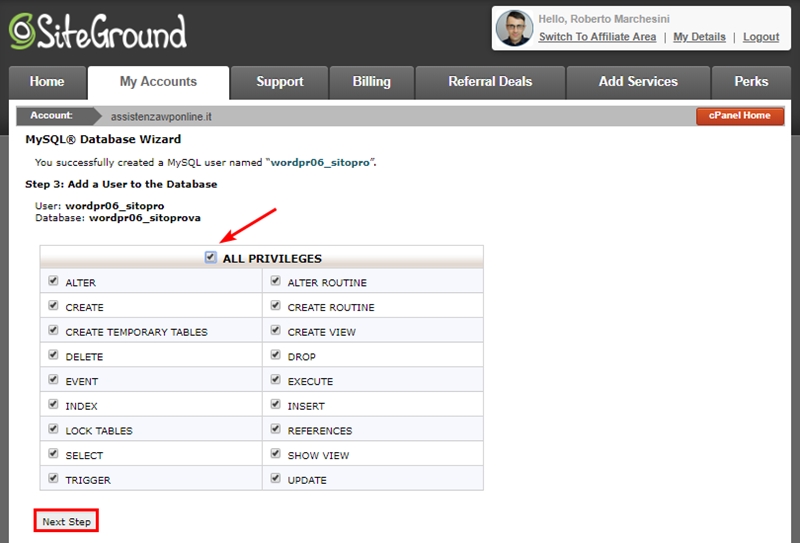 Come risolvere errore connessione database WordPress-Step5