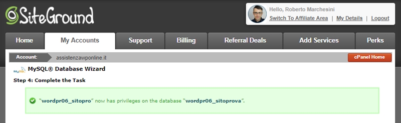 Come risolvere errore connessione database WordPress-Step6