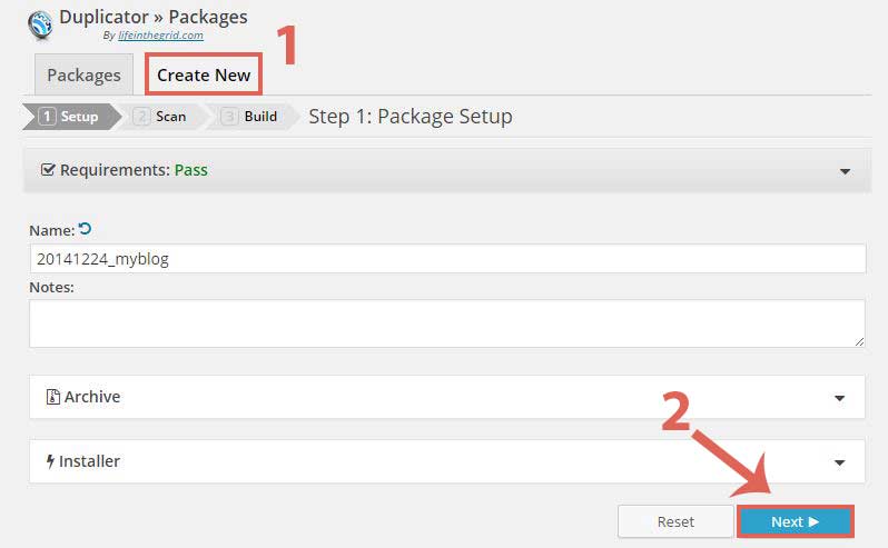 Duplicator Step 2