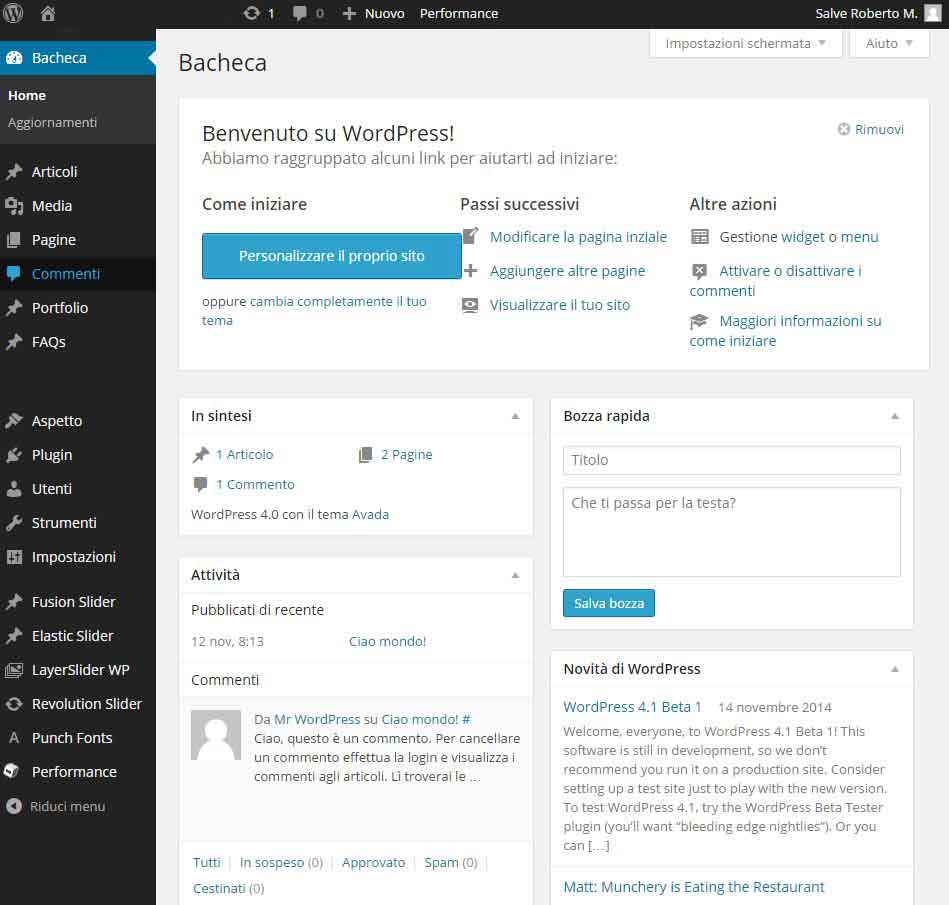 Pannello di amministrazione WordPress