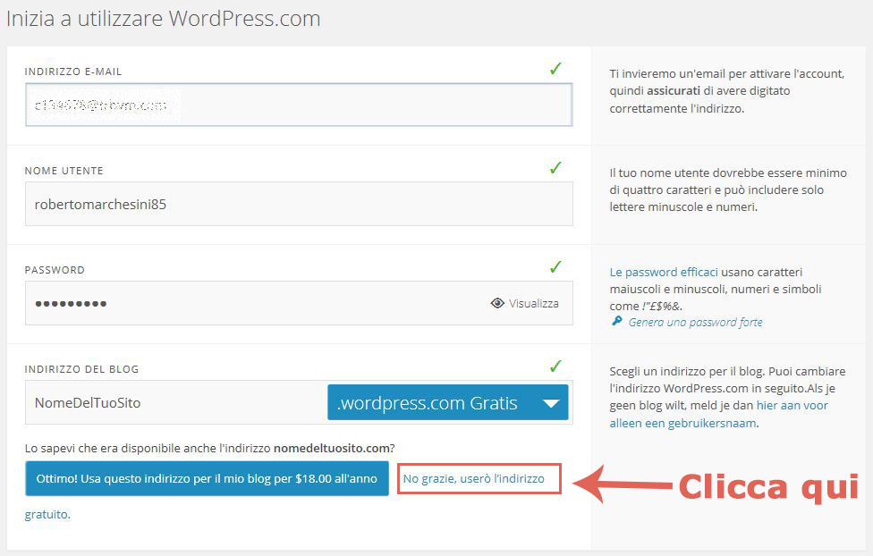 Come creare un blog gratis - Passaggio 2